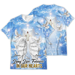 Personalized Memorial Shirt Heaven Gate Dove Jesus Blue Long Live Forever In Our Hearts 3D T-Shirt