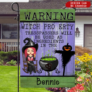 Halloween Witch Warning Trespassers Will Be Used As Ingredients - Personalized Flag