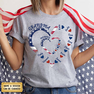 4th of July Grandma Mom Kids Heart In Heart Personalized T-Shirt