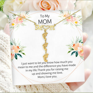 Mother's Day Gift Diamond Mom Necklace With Baby Feet