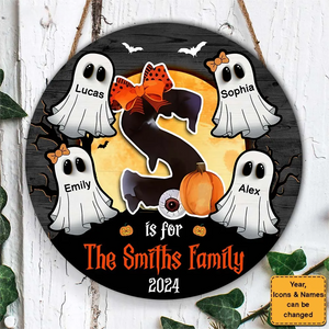 Family Alphabet - Personalized Halloween Round Wood Sign