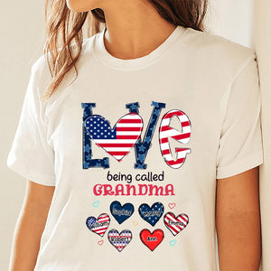 Personalized Love Is Being Called Grandma Auntie Mom American Flag Pattern T-shirt