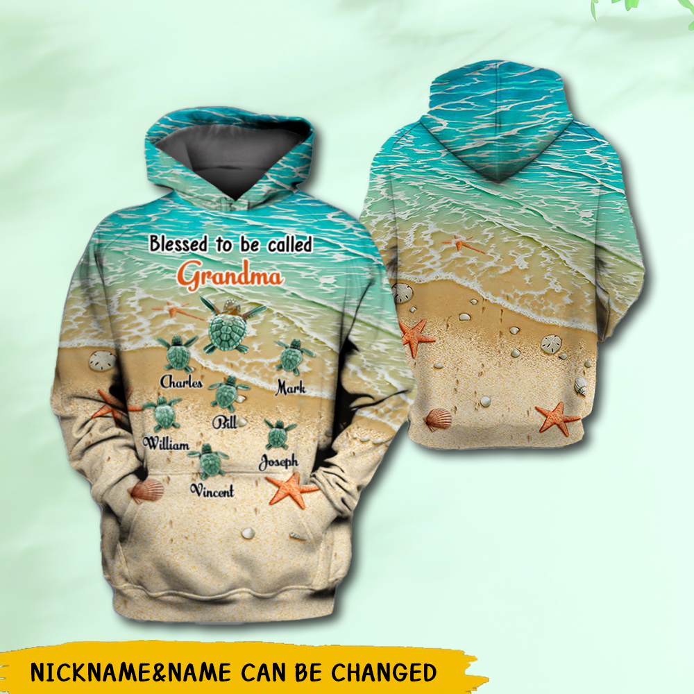 Personalized Grandma Grandkids Turtle Ocean Lover Gift Hoodie