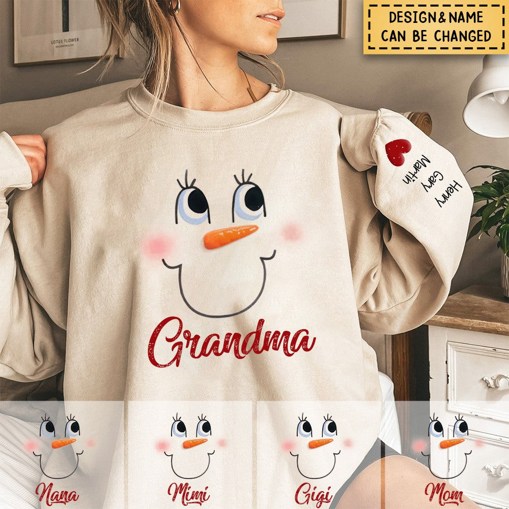 Cute Snowmy Grandma Mom Little Heart Kids Personalized Christmas Sweatshirt