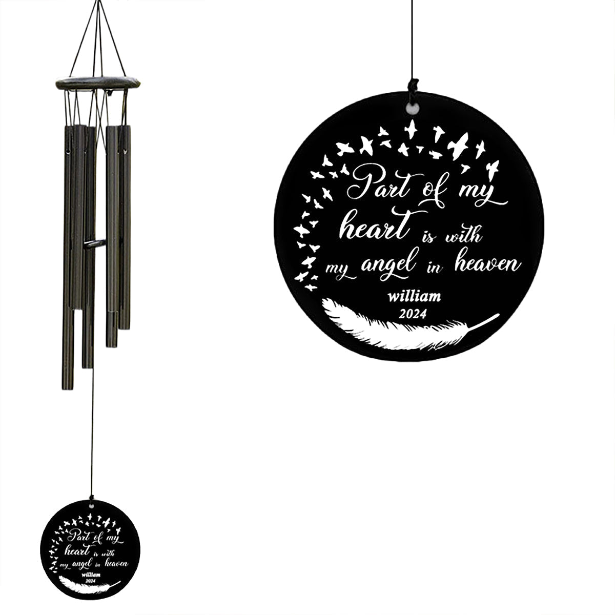 Part of my heart is with my angel in heaven Personalized Wind Chimes