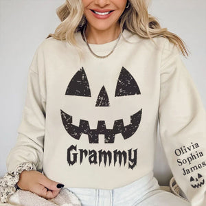 Halloween Pumpkin Grandma Nana Sleeve Custom Name Personalized Sweatshirt