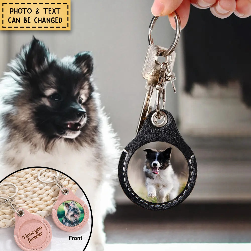 Personalized Custom Pet Photo Leather Keychain Gift for Pet Lover/Owner