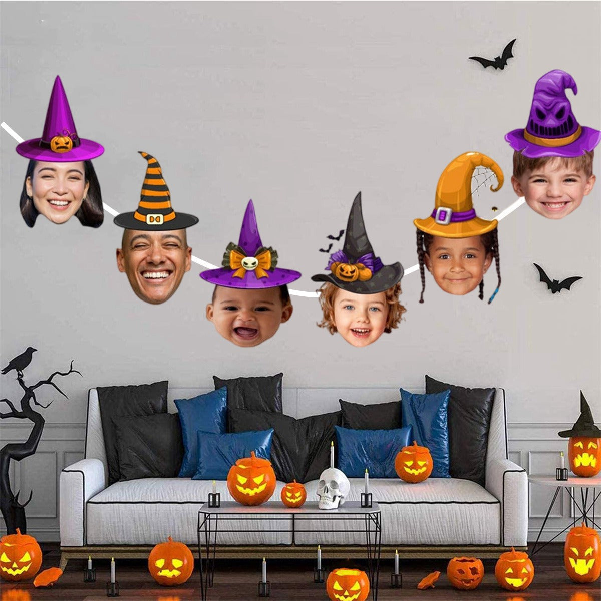 Happy Halloween Decorations Personalized Witch Hat Photo Face Banner