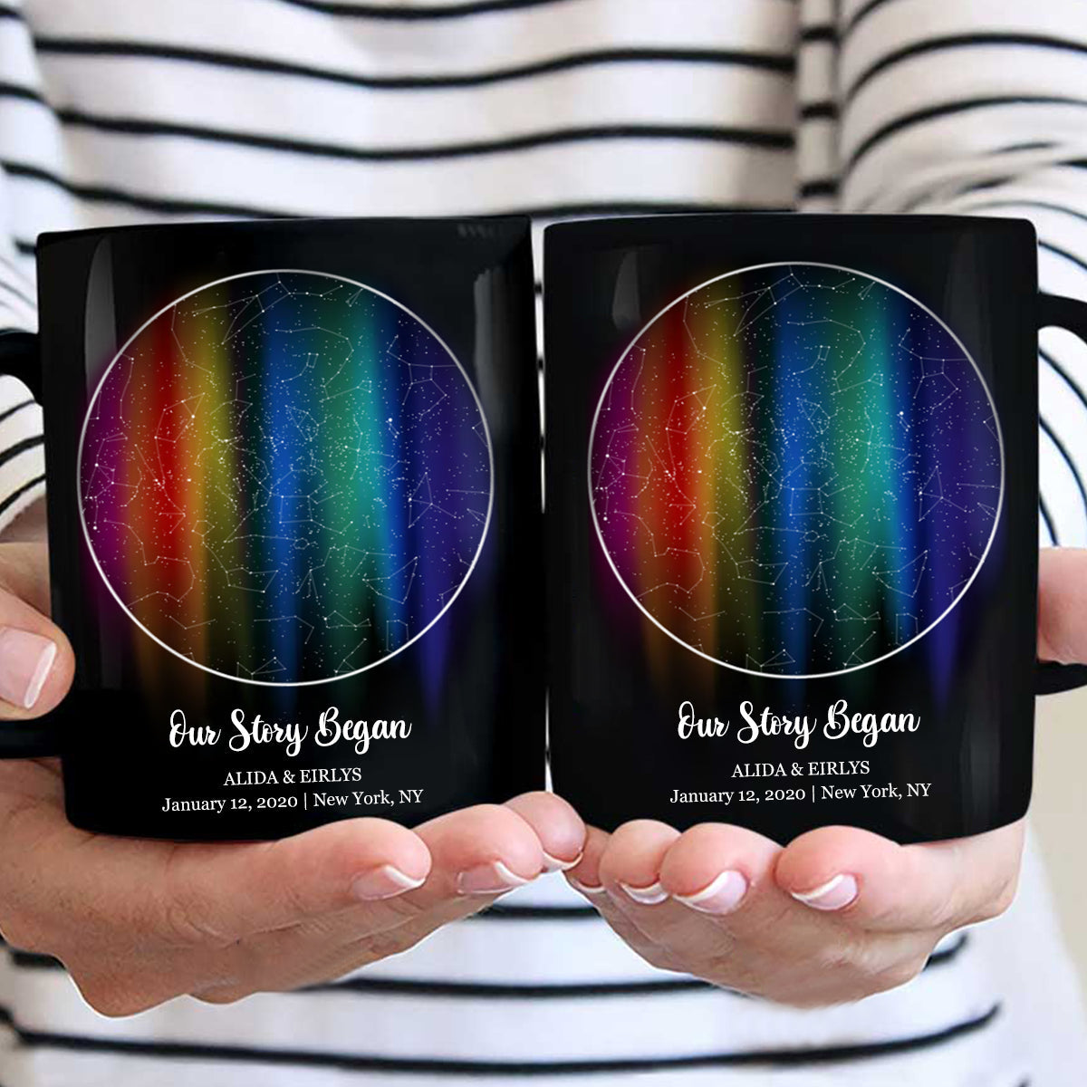 Personalized Star Map LGBTQ Rainbow Couple Mug