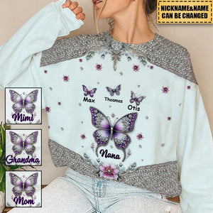 Personalized Sparkle Butterfly Grandma Custom Kids Name Sweatshirt