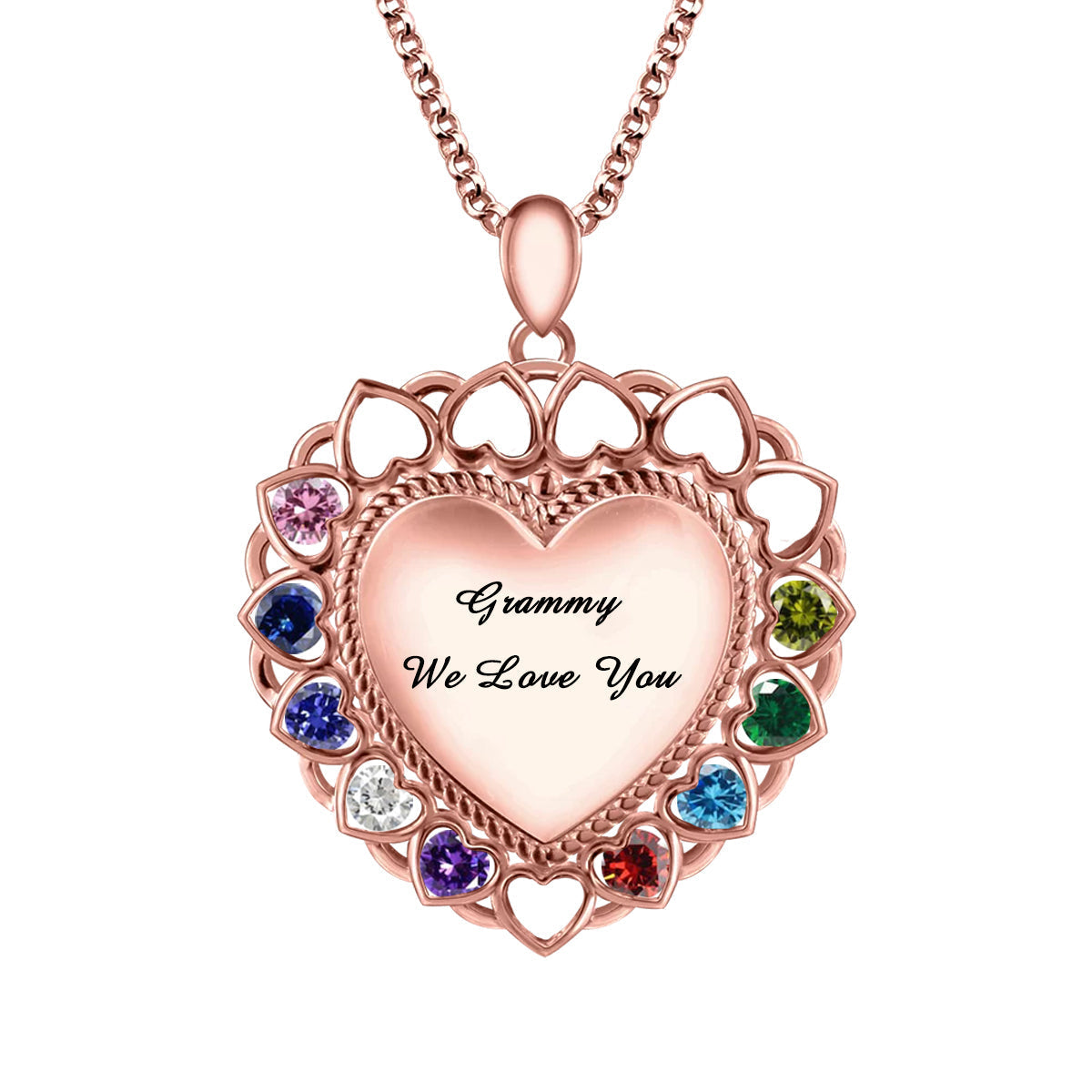 Personalized Mom or Grandma Heart Necklace with Kid's Birthstones