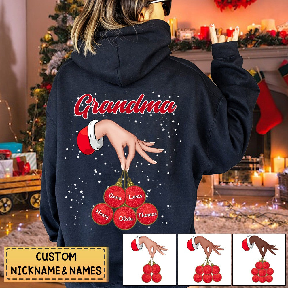 Grandma Christmas Hand Personalized Hoodie, Personalized Gift for Nana, Grandma, Grandmother, Grandparents