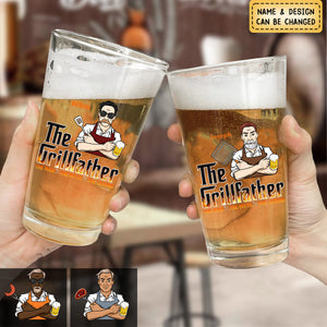 Personalized The Grillfather, The Real Master Family Beer Glass