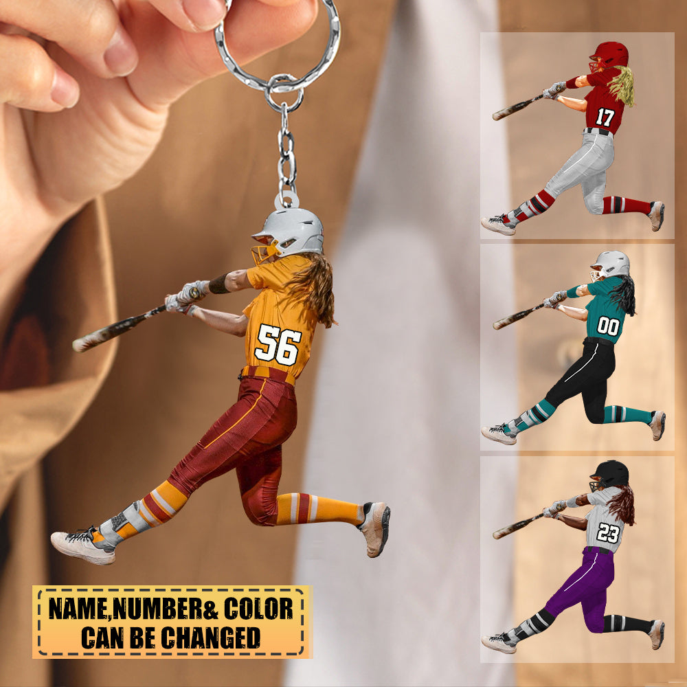 Personalized Female Softball Hitter Acrylic Keychain