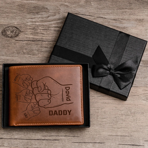 Personalized Hands Clenched Father & Kid Genuine Premium Leather Card Wallet