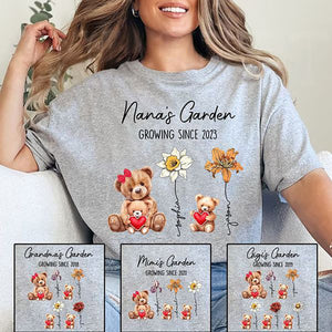 Personalized Bear With Birth Month Flower Pure Cotton T-Shirt