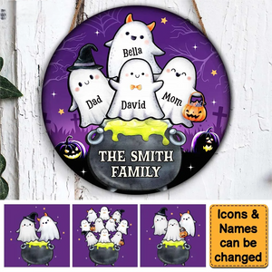 Family Potion Pot Boo - Personalized Halloween Round Wood Sign