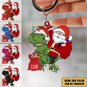 Personalized Acrylic Keychain-Santa Claus riding a dinosaur