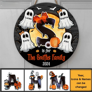 Family Alphabet - Personalized Halloween Round Wood Sign