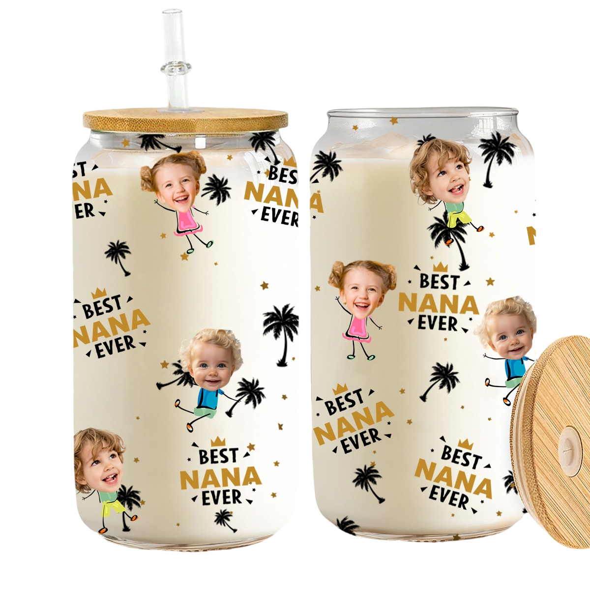 Custom Photo Best Nana Ever - Personalized Clear Glass Cup