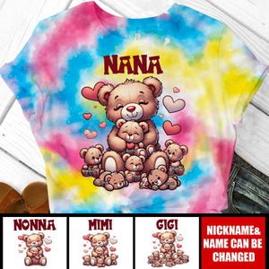 Personalized Grandma Bear With Cute Grandkids Rainbow 3D T-Shirt