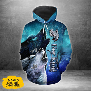 Wolf Couple Her King His Queen Valentine Gift Couple Matching 3D Hoodie