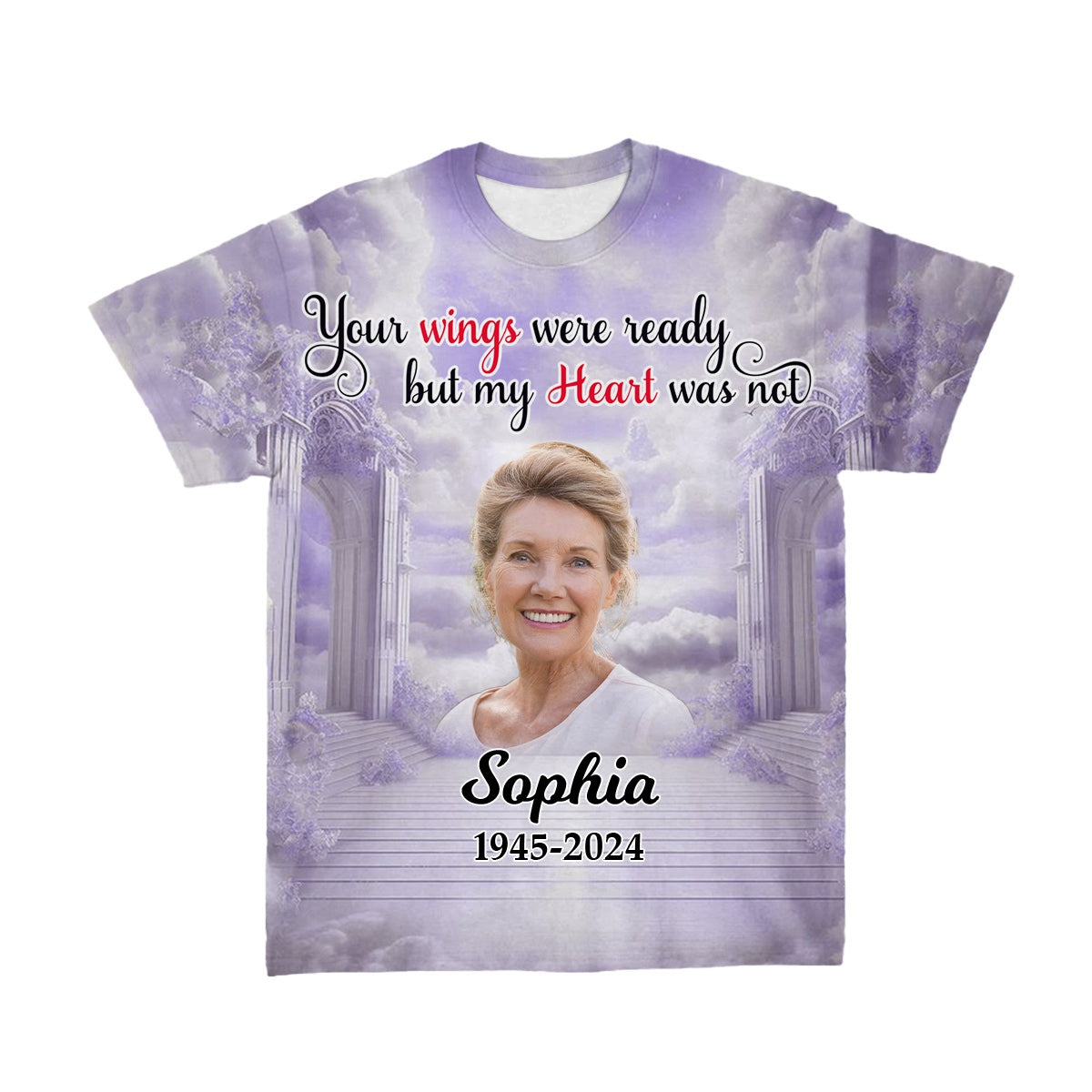 Memorial Upload Photo Heaven Gate Sky, In Loving Memory Personalized 3D T-shirt