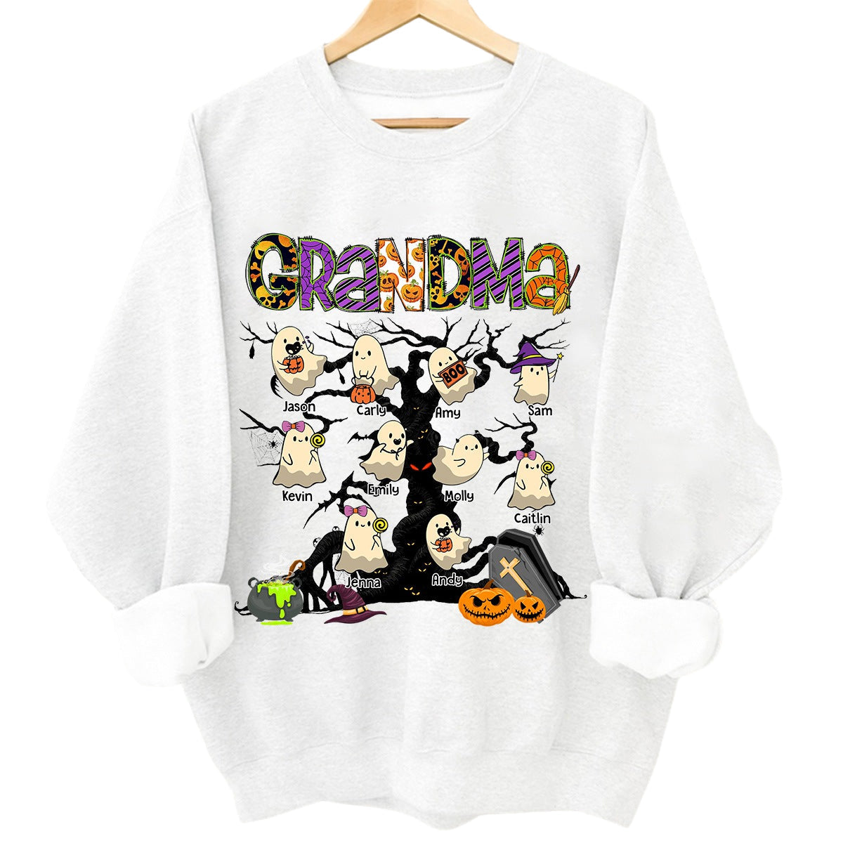 Personalized Halloween Gift For Grandma Spooky Tree Sweatshirt