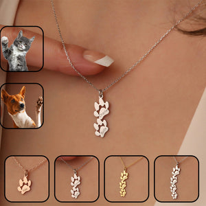 Paw Print Name Necklace Personalized Pet Paw Pendant For Pet Lovers