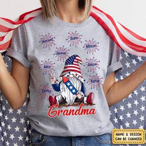 Grandma Firecracker Grandkids Independence Day Personalized Pure Cotton T-Shirt