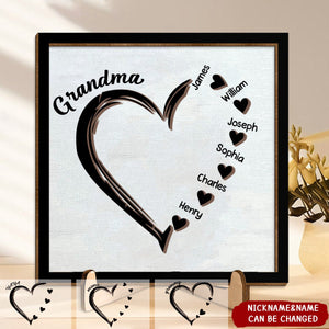 Personalized Grandma and Grandkids Heart - 2 Layers Wooden Plaque