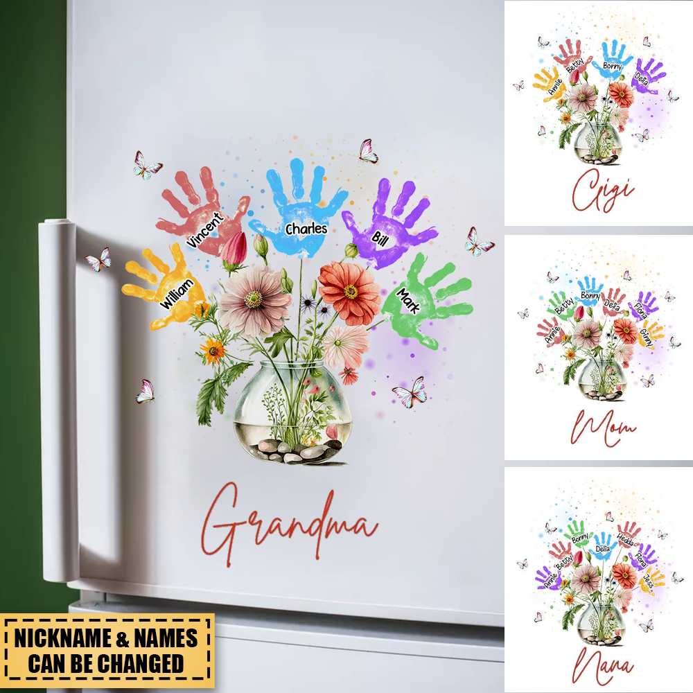 Grandma Flower Handprint Kids Personalized Sticker