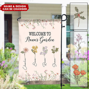 Personalized Welcome To Nana's Garden Birth Month Flowers Garden Flag