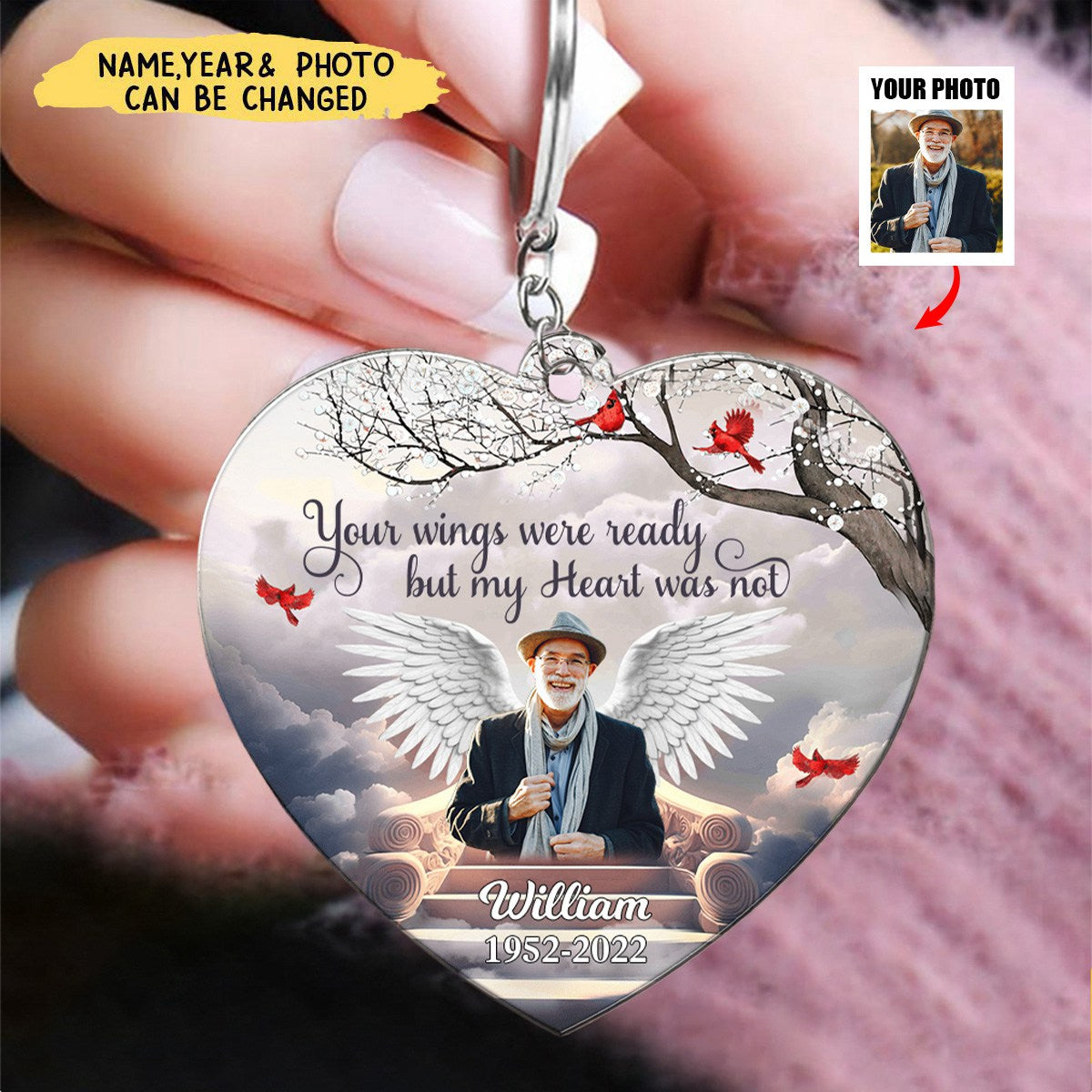 Personalized Memorial Wings, In Loving Memory In Heaven Keychain