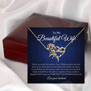 To My Beautiful Wife-Personalized Name Birthstone Rose Heart Shape Necklace