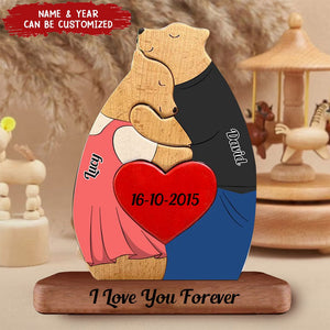 Man, Woman Couple Gift, Personalized Bear Puzzle Wooden - Wooden Pet Carvings - Gift For Family