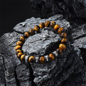 Personalized Tiger's Eye Stone Bead Bracelet for Family,Custom 1-8 Name