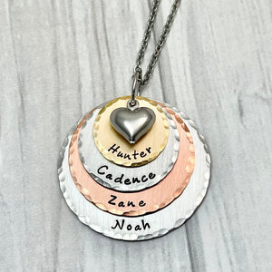 Personalized Name NEW Flat Mixed Metal Heart Sister Necklace