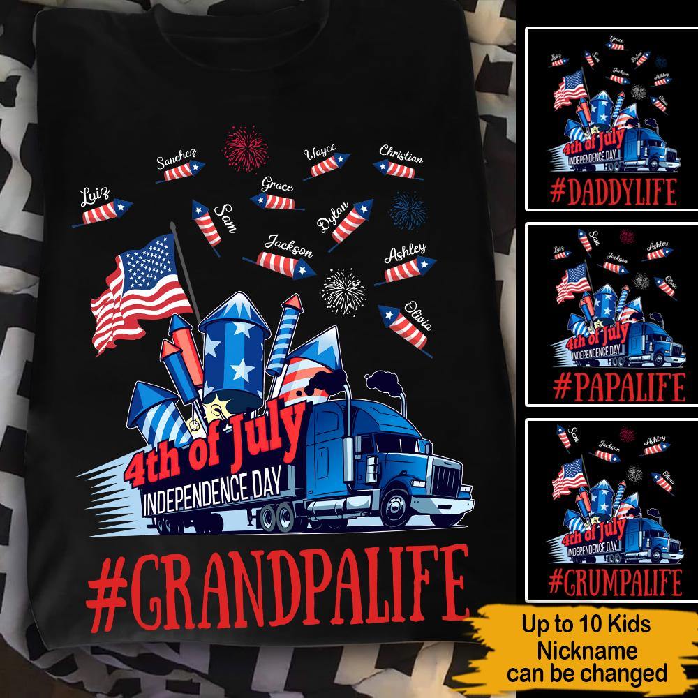 4th July Father's Day Trucker Custom T Shirt Independence Day Grandpa Life Personalized Gift