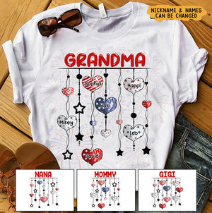 4th Of July Grandma Mom Auntie With Hearts Kids Personalized T-shirt