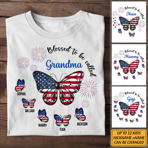 Personalized Gift For Mom Grandma 4th Of July Patriotic Butterfly T-Shirt