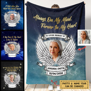 Rest In Peace Heaven Wings Personalized Photo Blanket Memorial Gift