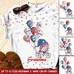 4th Of July Grandma With Balloons Happy Independence Day Personalized 3D T-shirt