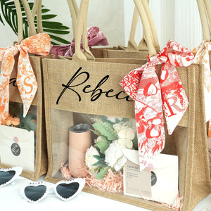 Personalized Beach Jute Tote Bag with Scarf