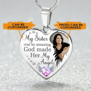 Custom Memorial Sister Family My Angel Heart Necklace