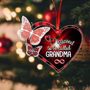 Personalized Blessed to Be Called Grandma Kid Heart Ornament