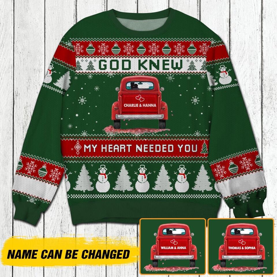 Personalized God Knew My Heart Needed You Red Truck Couple Gift Christmas Sweatshirt Prined