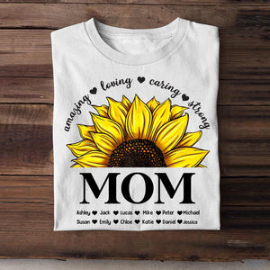 Personalized Amazing Loving Caring Strong Sunflower Grandma Mom Aunt Nana Kid Name T-shirt