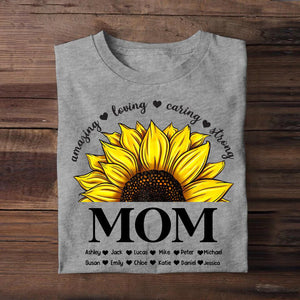 Personalized Amazing Loving Caring Strong Sunflower Grandma Mom Aunt Nana Kid Name T-shirt