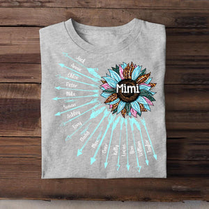 Personalized Grandma & Kid's Name Arrow Sunflower Colorful T-Shirt